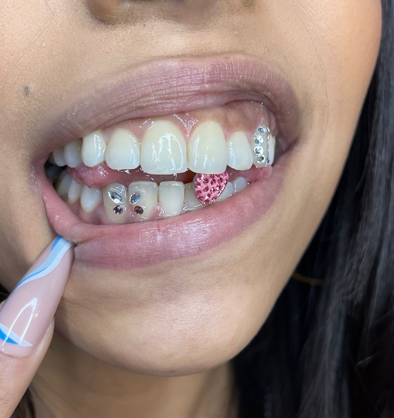 Tooth gem cuore rosa cristalli argento